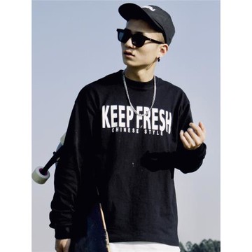 bboy嘻哈hiphop popping 練舞演出表演寬松大碼重磅小領口長袖t恤