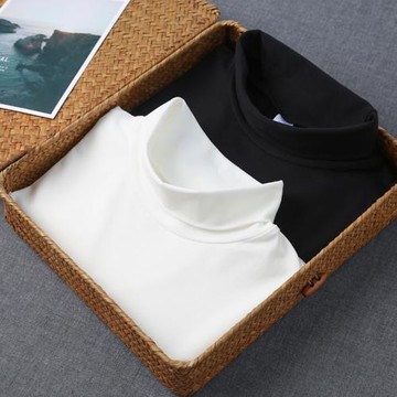 春秋季棉質彈性高領長袖T恤 雪白色修身打底衫休閑男女基礎款上衣