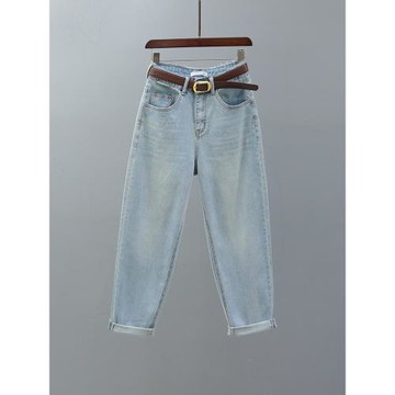 淺藍色老爹牛仔褲女2025春夏新款復古高腰哈倫褲寬松休閑蘿卜褲子