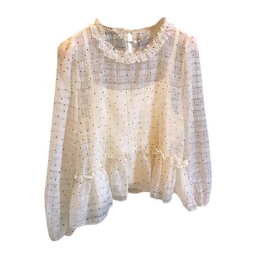 自留款推薦~韓系高級感波點娃娃衫女2026春夏花邊雪紡襯衫上衣潮