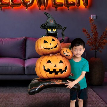 珠友 HW-03115 萬聖站立式南瓜貓鋁箔氣球/節日裝飾/派對佈置/造型錫箔氣球/Halloween