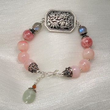 手鍊 粉紅蛋白石 紅紋石 拉長石 和田玉 925銀飾
