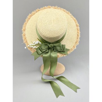 文藝小清新鈴蘭花毛邊仿拉菲草夏季森系女款海邊夏涼帽草帽防曬帽