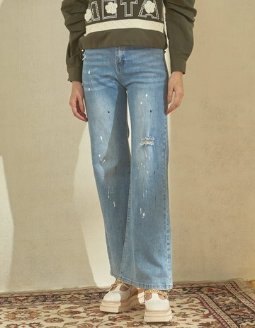 ★【喜芝梅】古著風情 破洞水洗修身顯瘦大直筒牛仔褲(藍色；M-2L) 224990104