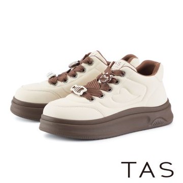 TAS  澎感愛心壓紋可愛鞋扣綁帶厚底休閒鞋 咖啡