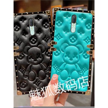 新款立體紋潮牌小熊適用于OPPOA9x方形電鍍高檔手機外殼a9全包邊四角加厚防摔耐臟帶支架A9高顏值保護套ins風