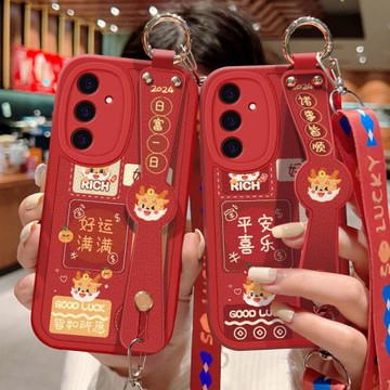 適用于三星A55手機殼Galaxy A55龍年喜慶保護套蓋樂世A55祝福文字5G可斜挎腕帶殼硅膠防摔背帶掛繩紅色新年款