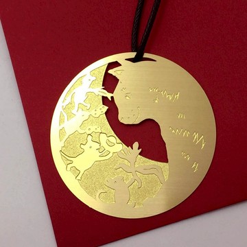 虎斑貓迎鼠來寶-掛飾/書籤/招財小紅包-金