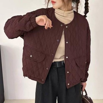 輕薄款菱格羽絨棉服秋冬新款2025短款時尚棉衣夾棉寬松休閑外套女