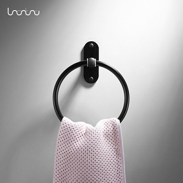 北歐浴室毛巾環免打孔五金掛件巾掛環太空鋁黑色毛巾圈圓形毛巾架