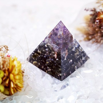 金字塔奧根塔Orgonite生命之樹/脈輪/靈性/冥想/能量紫水晶黑曜石