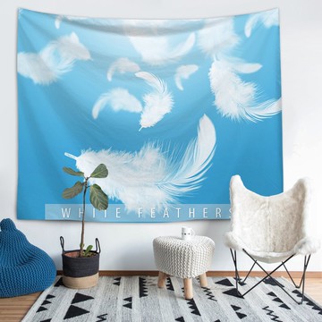 藍天羽毛【贈星星燈串+安裝包】北歐掛布IG掛布爆款 (沙灘巾 背景布 ins拍攝布景 掛畫 掛毯掛布 牆面裝飾背景布 拍攝牆 牆壁裝飾  北歐風格 裝飾佈置掛布 母親節 粉色花掛布)