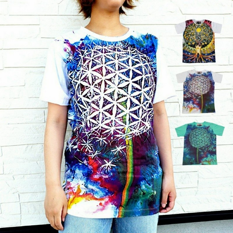 Tシャツ ツリーオブライフ フラワーオブライフ メンズ Lサイズ アジアン カットオフ エスニック 男女兼用 プリントtシャツ 通販 Lineポイント最大0 5 Get Lineショッピング