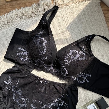 【2件9折】浪漫日記石墨烯軟鋼圈集中包覆 BC罩杯不空杯蕾絲內衣 神秘黑 8057-63