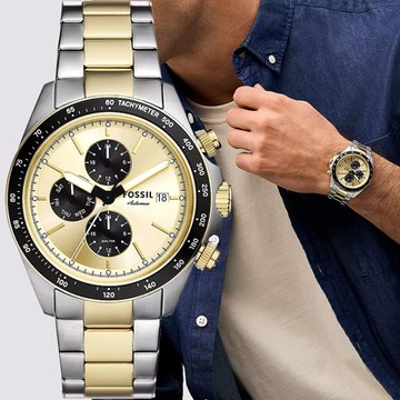 FOSSIL Autocross 三眼計時多功能手錶 新春開運 送禮首選-銀x金/42mm BQ2876