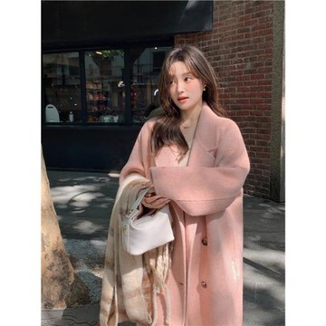 (免運)羊絨雙面呢大衣女粉色2025年新款羊毛呢秋冬季高級感呢子加厚外套