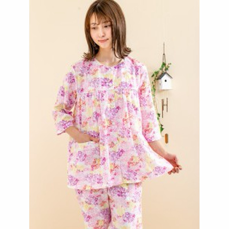 パジャマ レディース 7分袖8分パンツ 前開き 夏 綿100 サラサラして涼しい楊柳あじさい紫陽花 Sサイズ Llサイズ 3lサイズ 入 通販 Lineポイント最大1 0 Get Lineショッピング