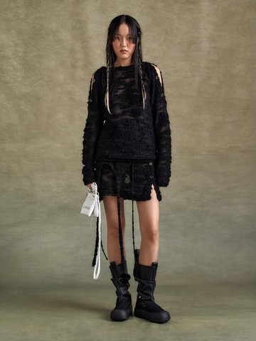 Button Cloud-Textured Pullover Sweater [BLACK] (atb1261w)