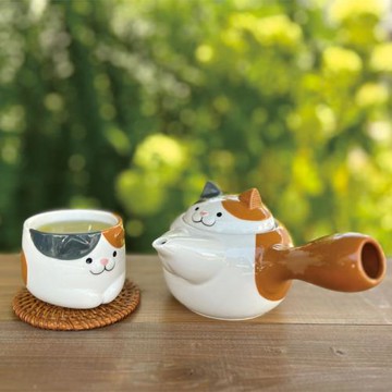 咀嚼計劃DECOLE貓咪茶壺茶杯套裝禮物進口手握杯湯吞家居茶具設計