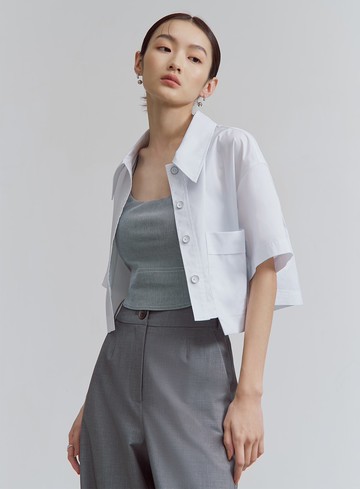 挺廓口袋造型短版襯衫