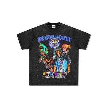 vintage Travis Scott TS歐美嘻哈印花短袖t恤高街水洗純棉做舊潮