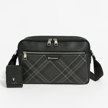 PLAYBOY - 斜背包  Black Diamond Plaid系列 - 灰色/161-0104-06-7