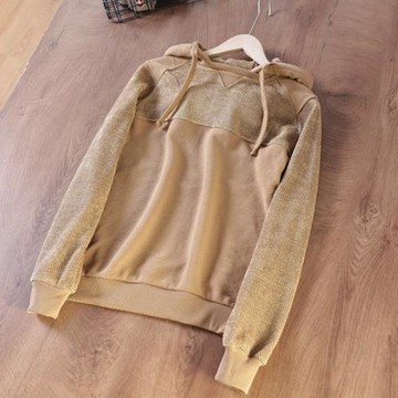 街頭潮牌時尚拼接男針織連帽衛衣 情侶春秋款顆粒感設計百搭帽衫