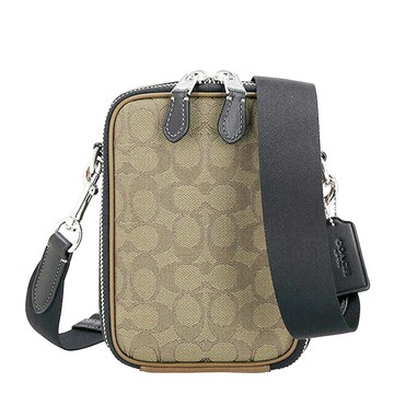 COACH 緹花布拼皮革斜背包