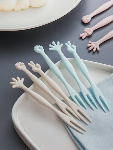 水果叉套裝創意可愛兒童寶寶塑料安全卡通不傷嘴日式家用長柄便攜