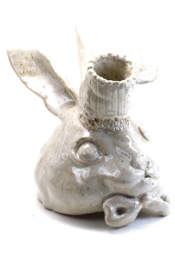 純手捏個性兔子陶瓷擺飾/筆座/牙刷座