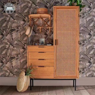 免運 公司貨 附發票 實木藤編衣櫃 複古藤編民宿日式實木衣櫃簡約格子臥室單木門四抽藤編衣櫃工廠現貨直銷 全館九折 售後保障 店長新品推薦 5m116
