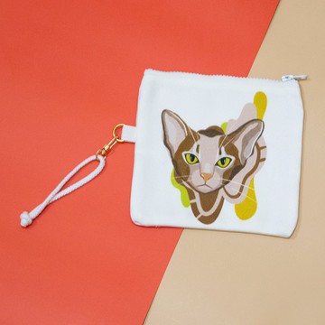 貓咪插畫帆布小袋白色-阿比西尼亞貓