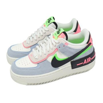 Nike 休閒鞋 Wmns AF1 Shadow 女鞋 藍 拼接 微厚底 CU8591-101