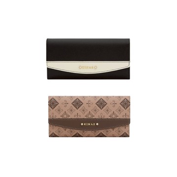 KINAZ 珍珠鑲飾撞色皮革多層三折長夾-珍珠大堡礁系列