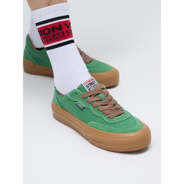 VISION官方 FLAT TOP綠色低幫經典翻毛皮帆布鞋男女街頭滑板鞋