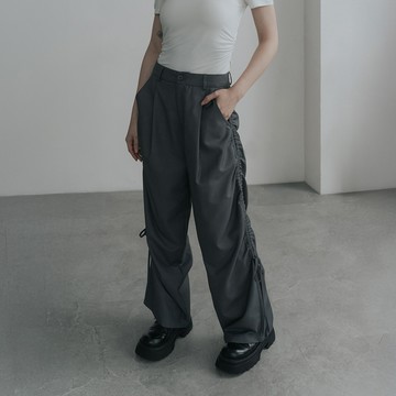 QUEENSHOP_S 女裝 側抽皺綁帶設計西裝長褲 S/M/L 現+預 【04102010】