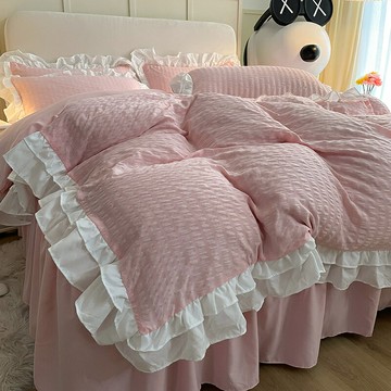 公主風床品床單四件套夏季夏春夏款小泡芙被套宿舍單人床上三件套