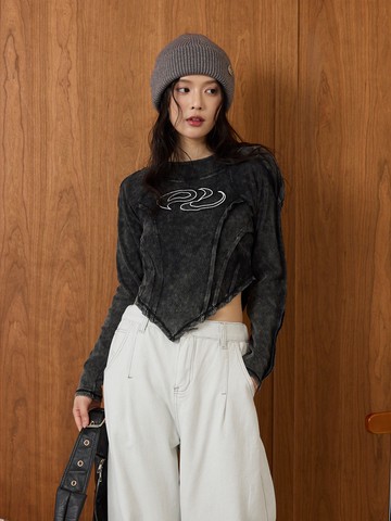 水洗不規則下擺立體圖上衣