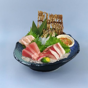 復古三文魚刺身盤干冰盤魚生擺盤海鮮拼盤烤肉店盤子日料陶瓷餐具