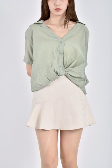 加購優惠(XL) 排扣綠色短袖上衣