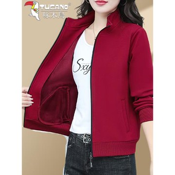 啄木鳥加絨衛衣外套女秋冬季2025新款春秋款媽媽小個子夾克棒球服