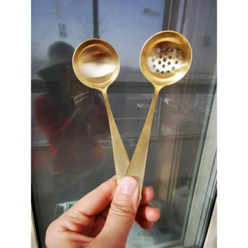 出口品質加厚真正黃銅飯銅湯匙大號調羹粥湯漏勺商用小眾分餐銅勺