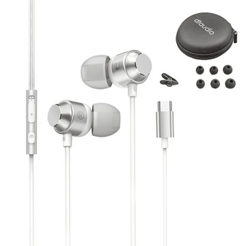 DTAudio 重低音 磁吸線控耳機 Type-c 附耳機線夾 + 收納包 + 耳帽  銀色  K9