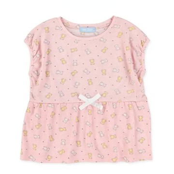 日本西松屋 - 滿版小熊印花法式袖上衣-粉紅