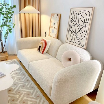 布沙發 羊羔絨布藝雙人沙發小戶型臥室休閑侘寂風網紅沙發S060快速出貨