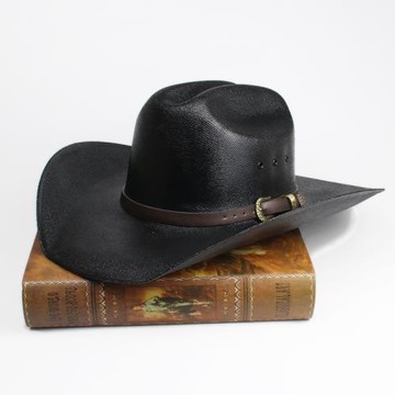 簡約咖啡皮帶男女美國黃石帆布草編硬定型硬挺西部牛仔帽防水防曬