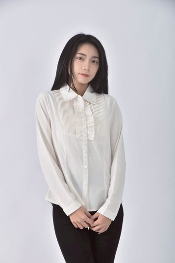 (M) ol1800質感棉質花邊白色長袖上衣