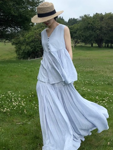 月藍 / 寬鬆肌理感背心 / 半裙套裝