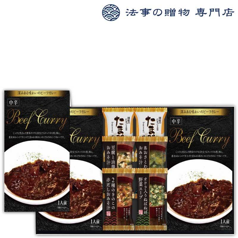 香典返し 品物 3000円 ビーフカレーフリーズドライスープ詰合せ　満中陰志 法事 お返し 偲び草 お供え物 一周忌 三回忌 ギフト のし 挨拶状