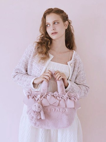 淡粉蝴蝶結毛茸茸質感手提/側背包(08000915900) - Maison de FLEUR